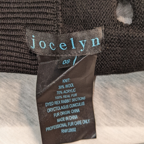 JOCELYN RABBIT FUR TOPPED WOOL BLEND FINGERLESS GLOVES MITTENS - Picture 4 of 5